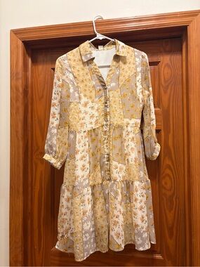 Roolee Yellow & Cream Floral Patchwork Dress